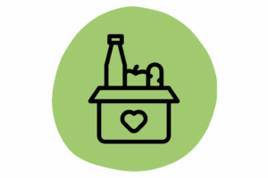 Graphic of a green circle with a food parcel icon in the middle